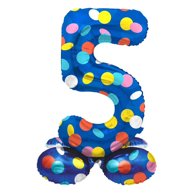 Staande Folieballon Cijfer 5 Colorful Dots - 72 cm