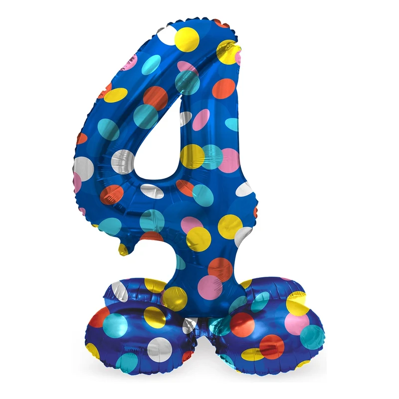 Staande Folieballon Cijfer 4 Colorful Dots - 72 cm