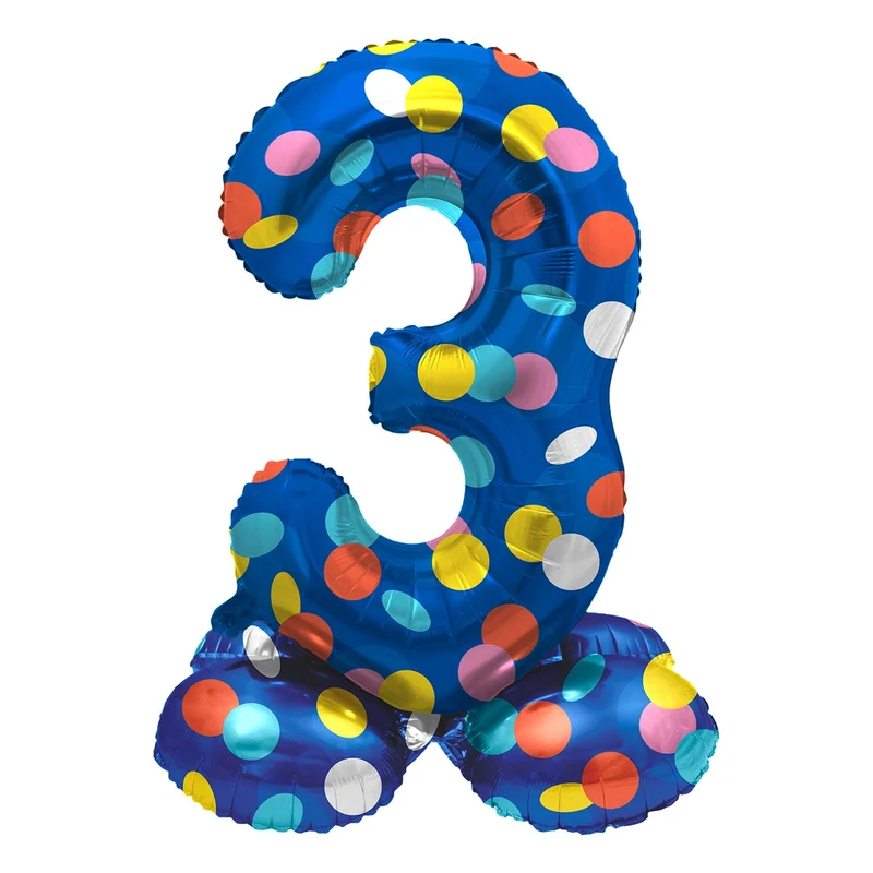 Staande Folieballon Cijfer 3 Colorful Dots - 41 cm