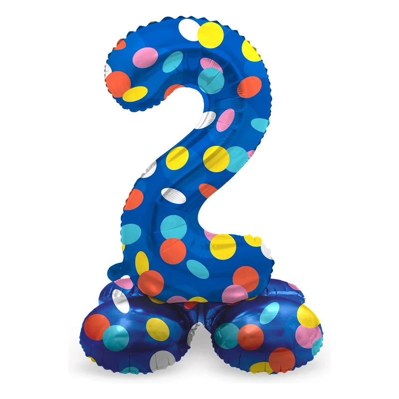 Staande Folieballon Cijfer 2 Colorful Dots - 72 cm