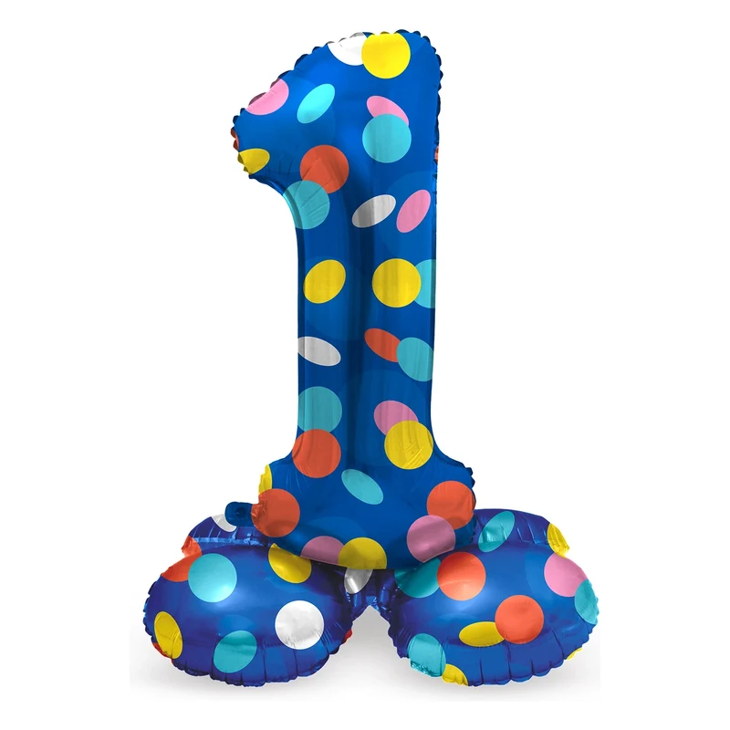Staande Folieballon Cijfer 1 Colorful Dots - 72 cm