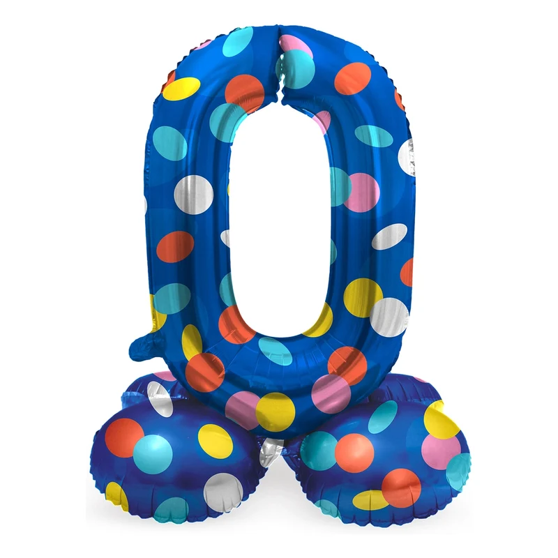 Staande Folieballon Cijfer 0 Colorful Dots - 72 cm