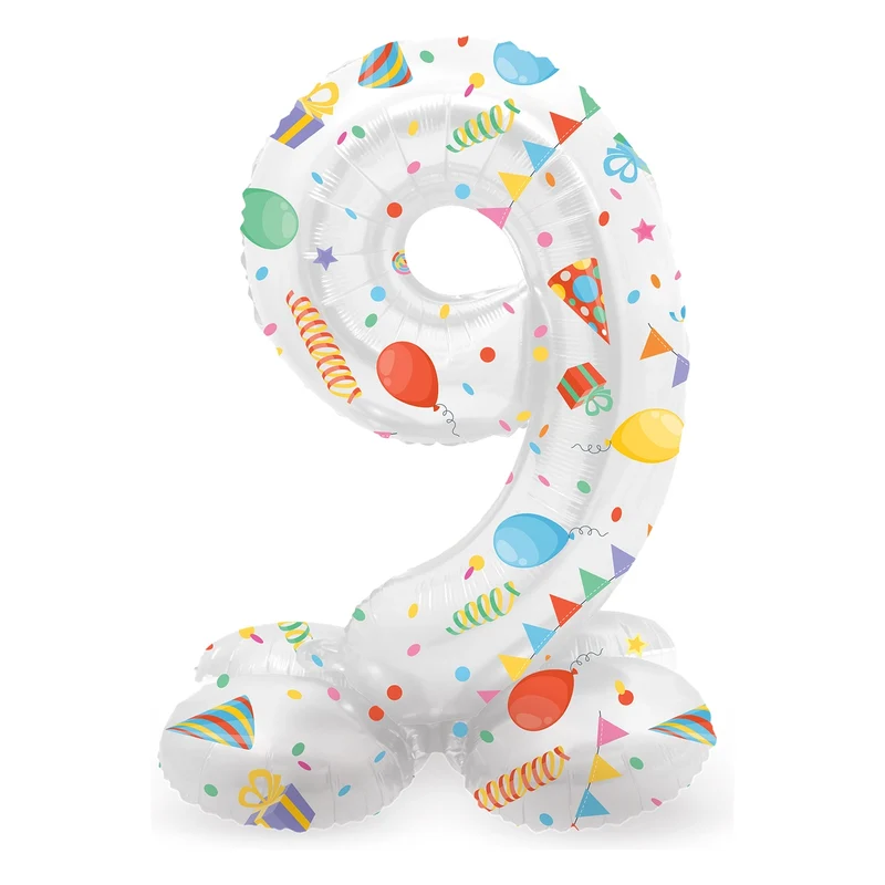 Staande Folieballon Cijfer 9 Joyful Party - 72 cm