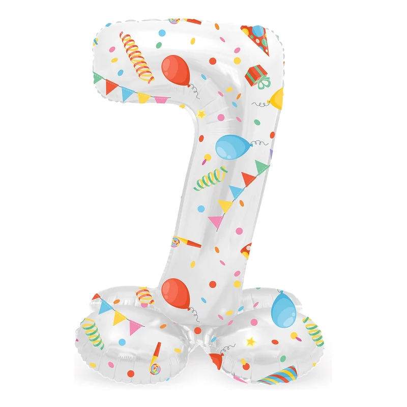 Staande Folieballon Cijfer 7 Joyful Party - 41 cm