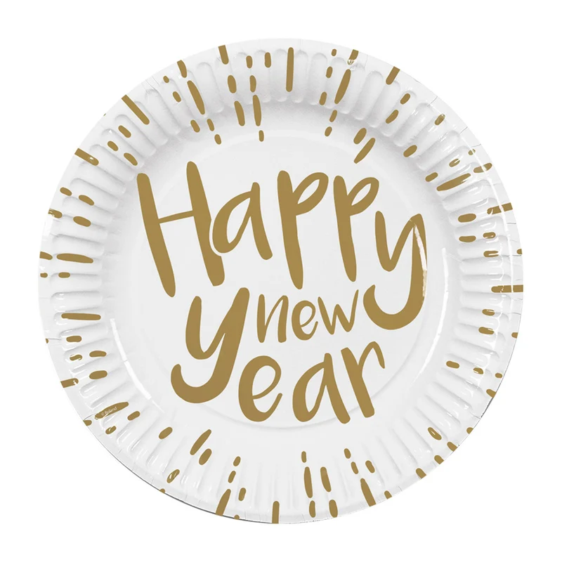 Set 10 papieren bordjes 'Happy new year'