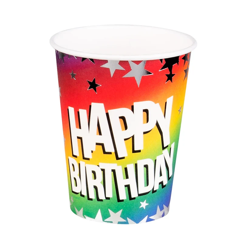 Set 10 papieren bekertjes Rainbow 'Happy birthday'