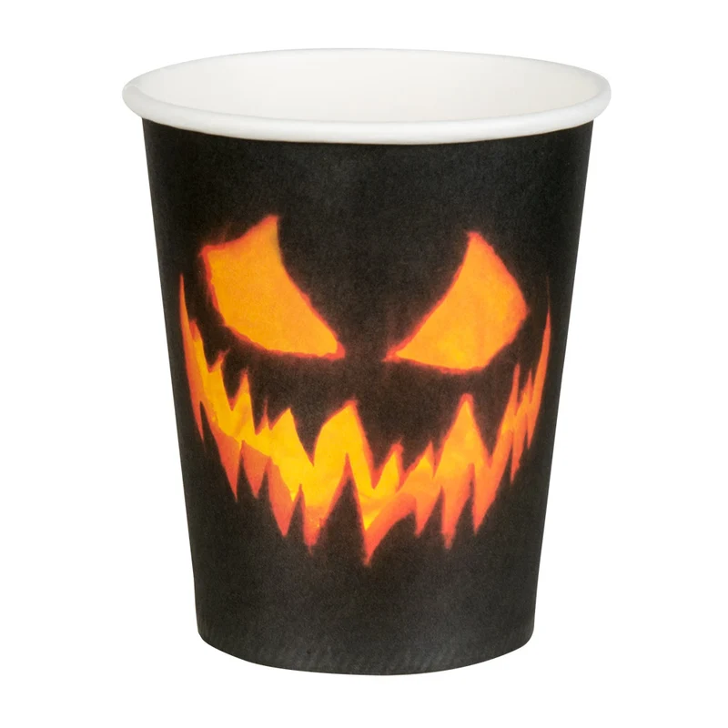 Set 10 papieren bekertjes Creepy pumpkin