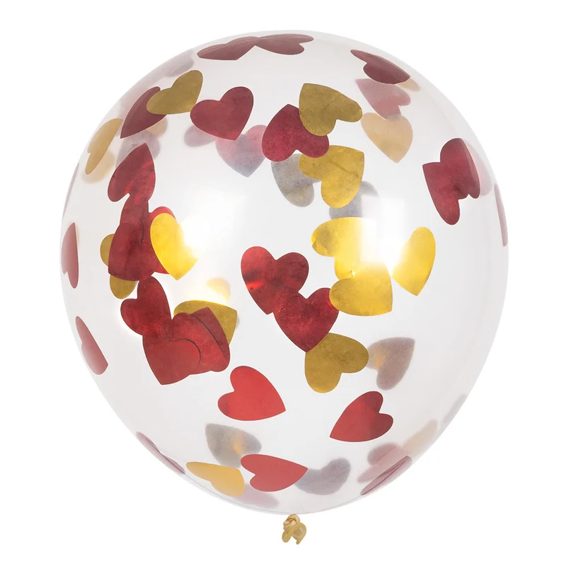 Set 5 confettiballonnen Hartjes rood/goud