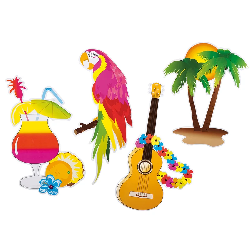 Set 4 kartonnen decoraties Hawaii