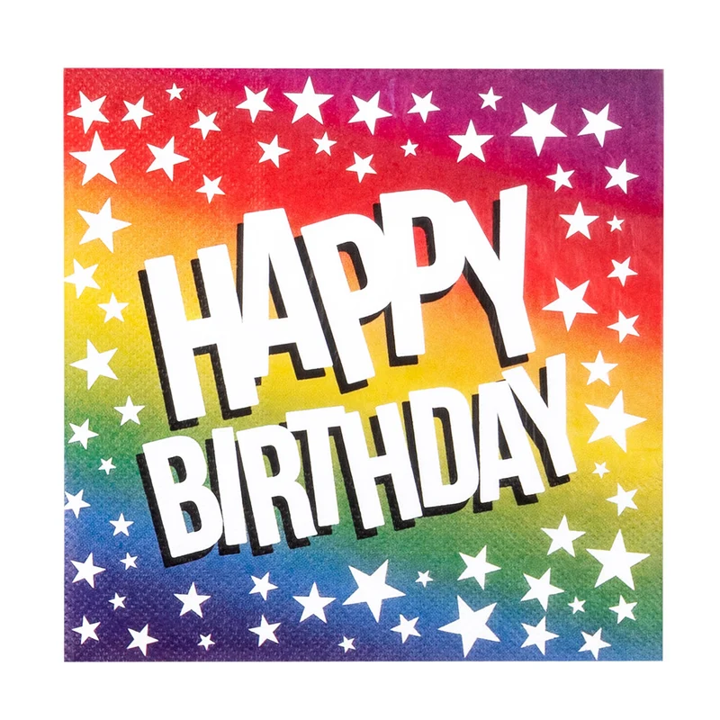 Set 20 papieren servetten Rainbow 'Happy birthday'