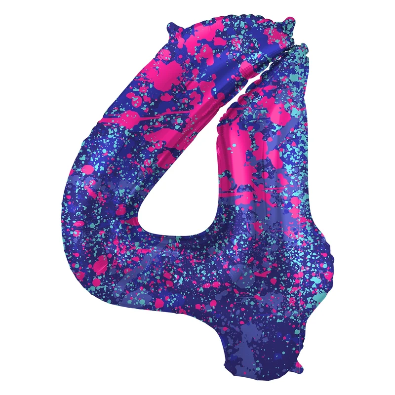 Folieballon Cijfer 4 Paint Splash - 86 cm