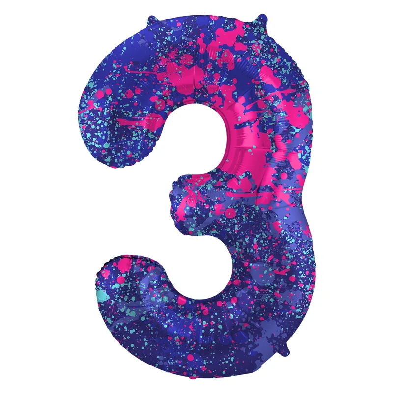 Folieballon Cijfer 3 Paint Splash - 86 cm