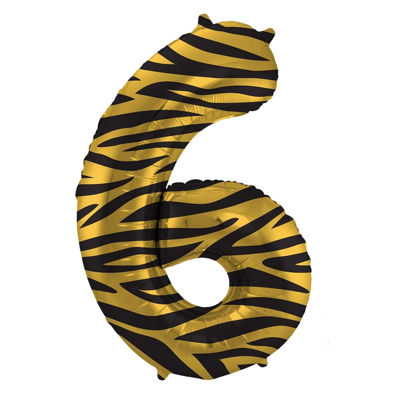 Folieballon Cijfer 6 Tiger Chic - 86 cm