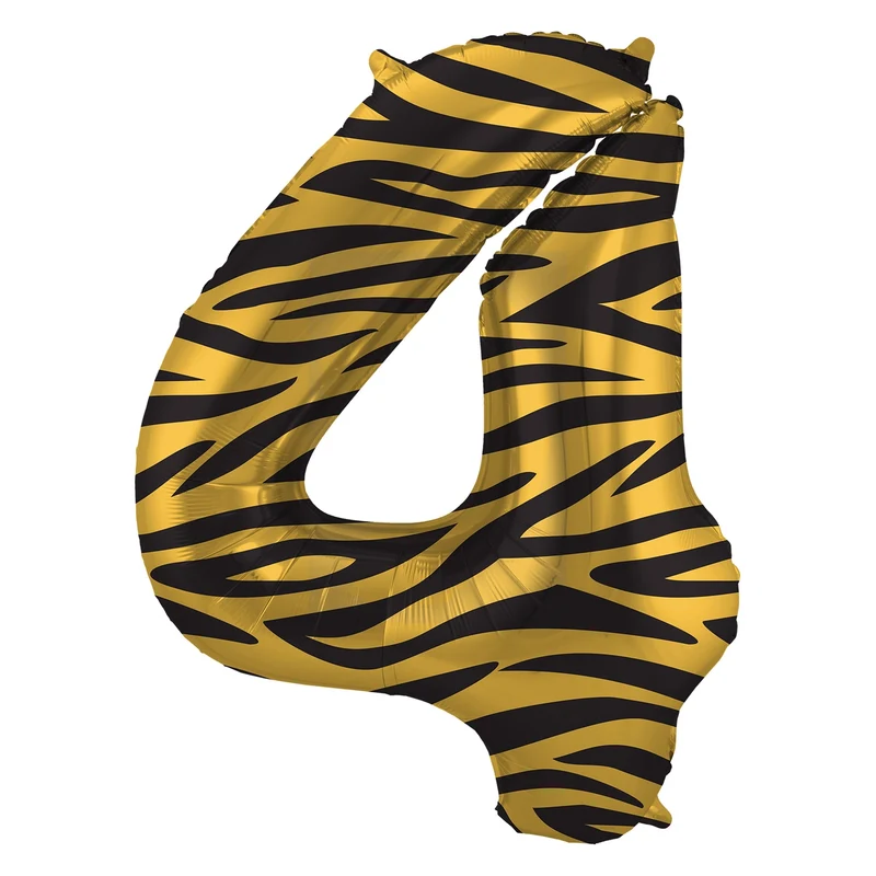 Folieballon Cijfer 4 Tiger Chic - 86 cm