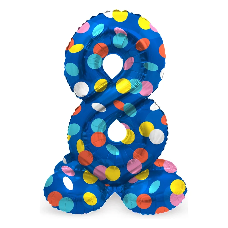 Staande Folieballon Cijfer 8 Colorful Dots - 41 cm