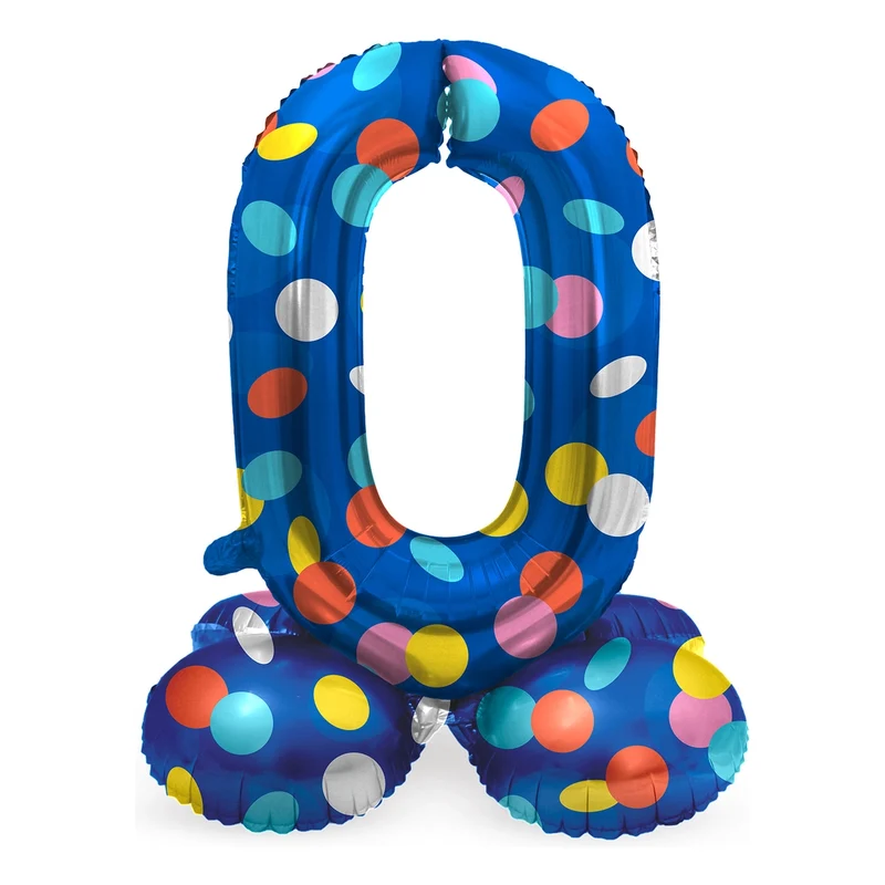 Staande Folieballon Cijfer 0 Colorful Dots - 41 cm