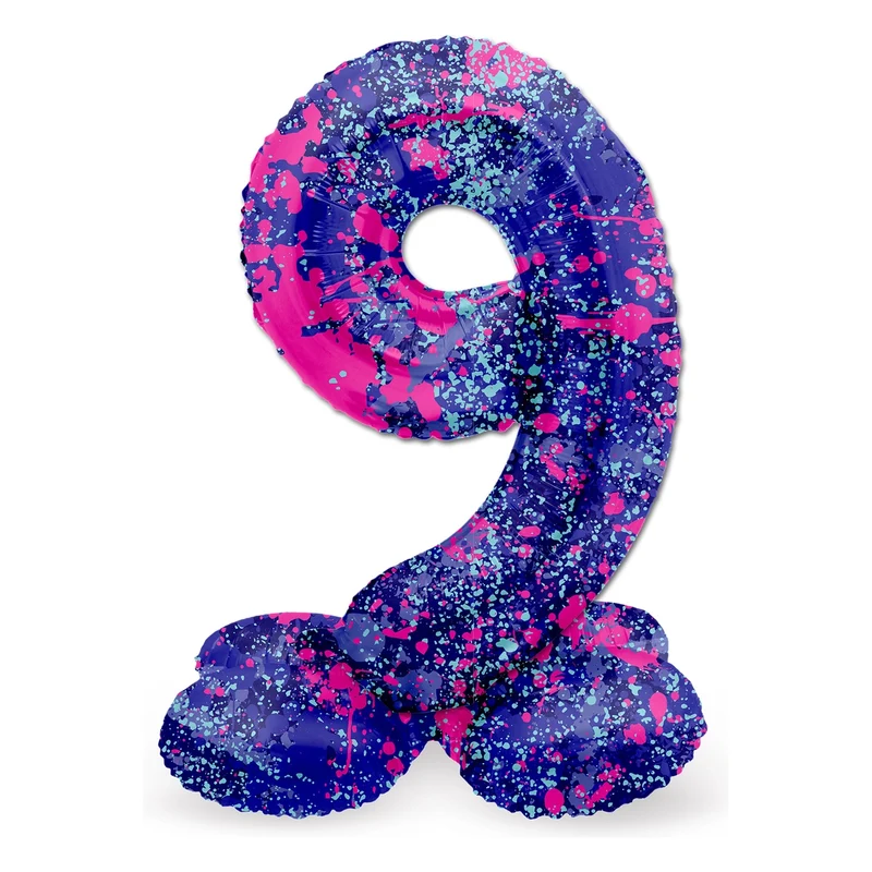 Staande Folieballon Cijfer 9 Paint Splash - 72 cm