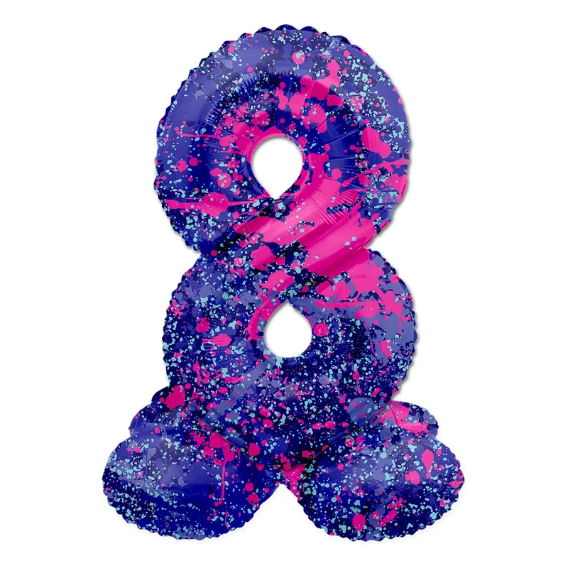 Staande Folieballon Cijfer 8 Paint Splash - 41 cm