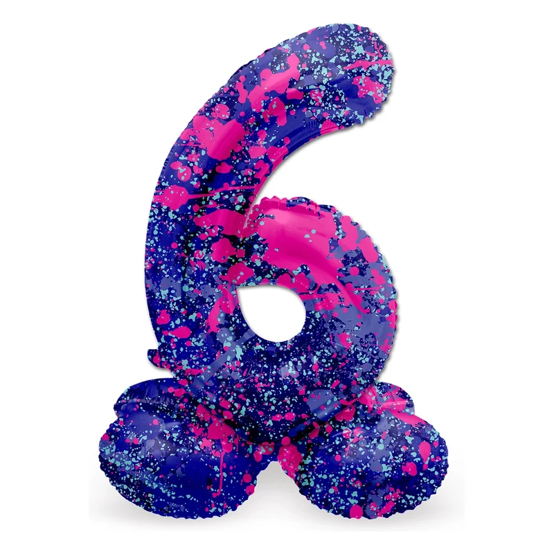 Staande Folieballon Cijfer 6 Paint Splash - 41 cm