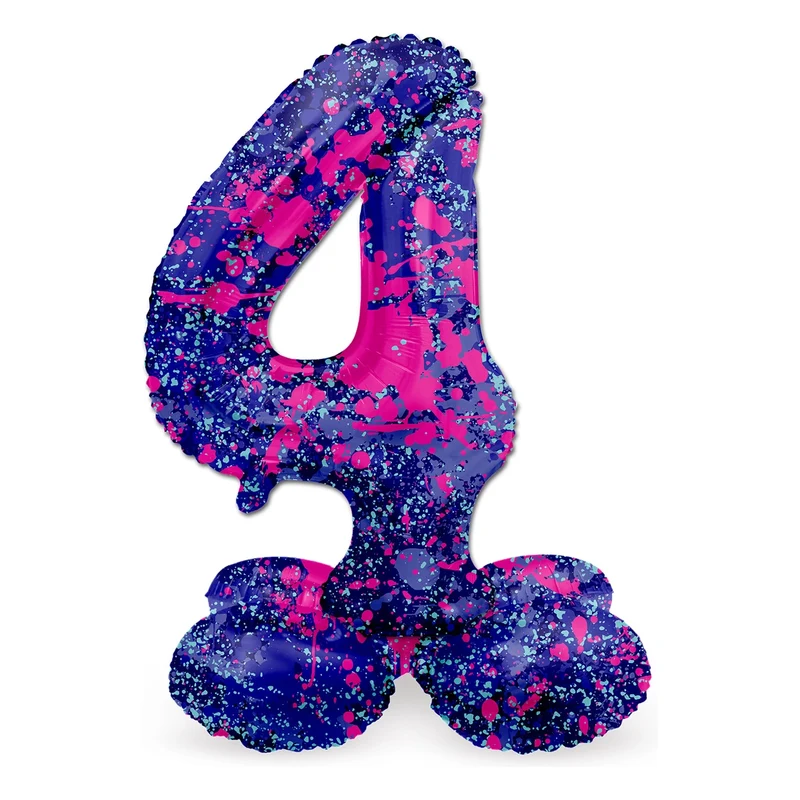 Staande Folieballon Cijfer 4 Paint Splash - 41 cm