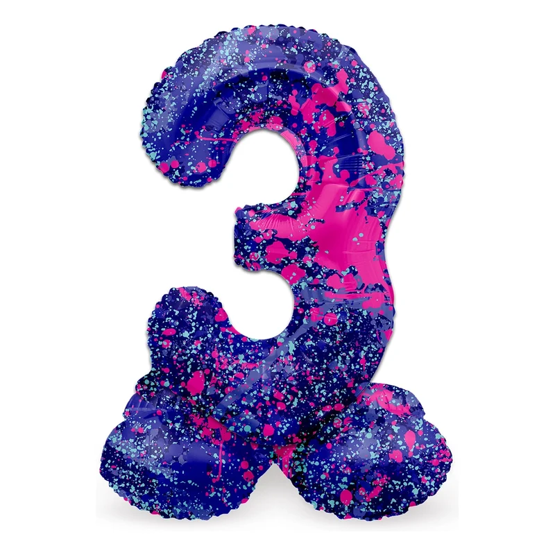Staande Folieballon Cijfer 3 Paint Splash - 41 cm
