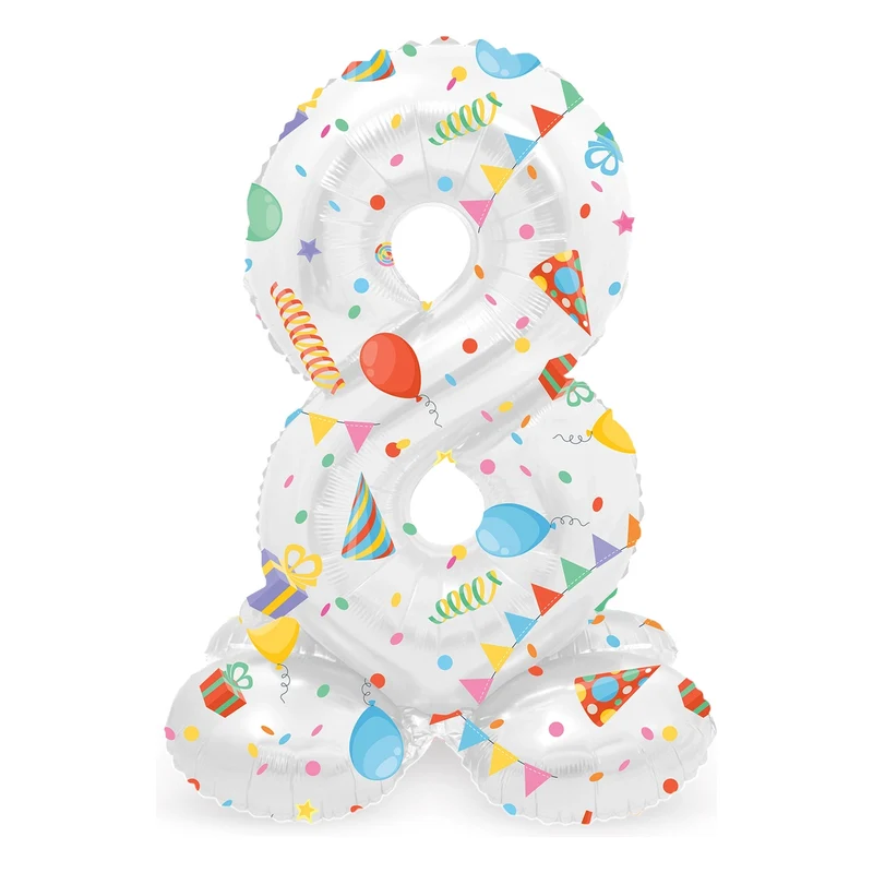 Staande Folieballon Cijfer 8 Joyful Party - 41 cm