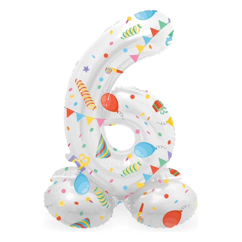 Staande Folieballon Cijfer 6 Joyful Party - 41 cm