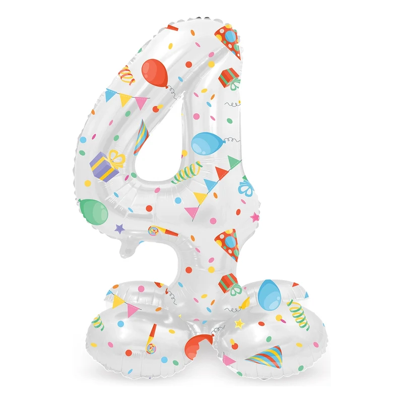 Staande Folieballon Cijfer 4 Joyful Party - 72 cm