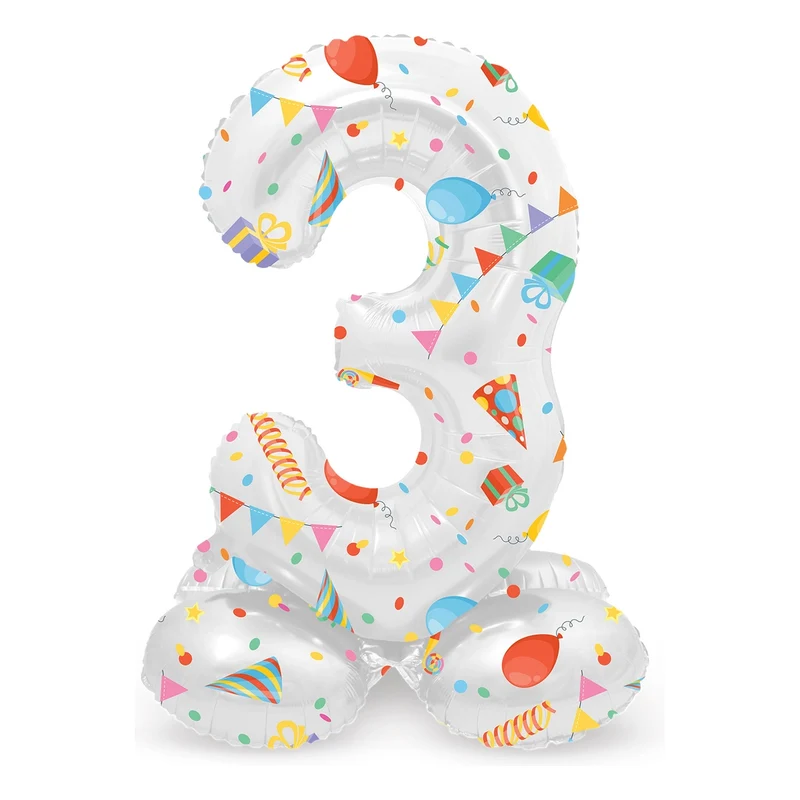 Staande Folieballon Cijfer 3 Joyful Party - 41 cm