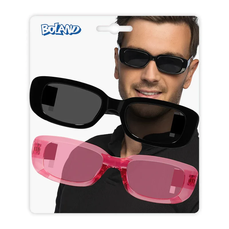 Set 2 partybrillen Techno zwart/roze