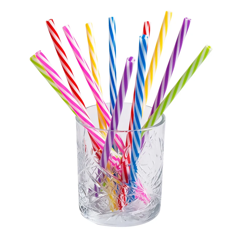 Set 12 herbruikbare plastic rietjes met ragertje