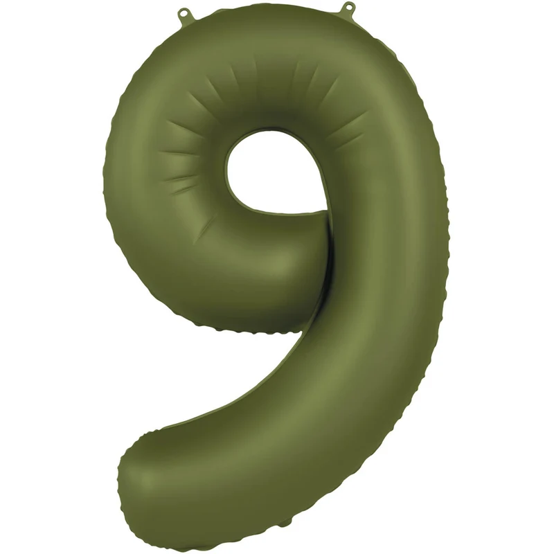Folieballon Cijfer 9 Olijfgroen Mat (86cm)