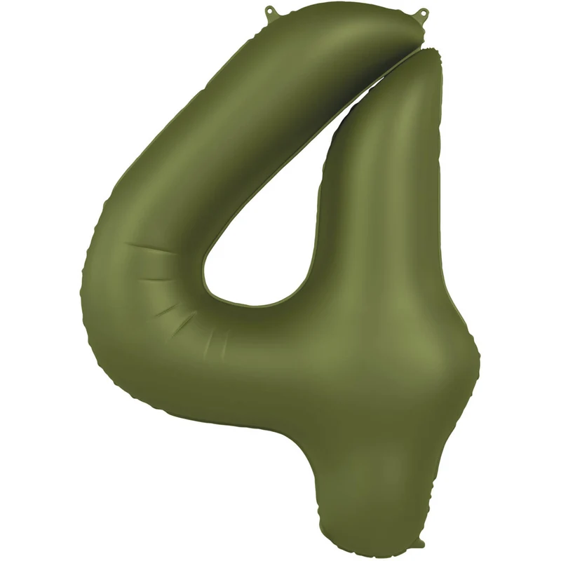 Folieballon Cijfer 4 Olijfgroen Mat (86cm)
