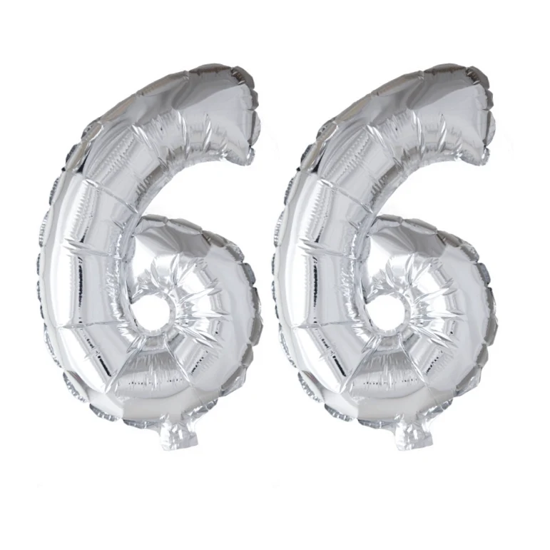 Folieballon 66 jaar zilver 41cm