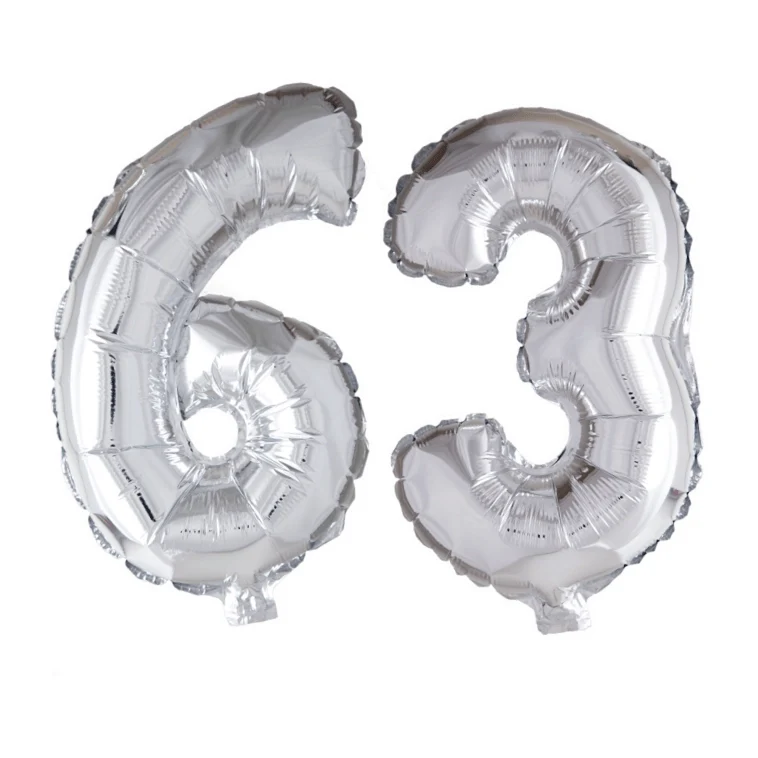 Folieballon 63 jaar zilver 86cm