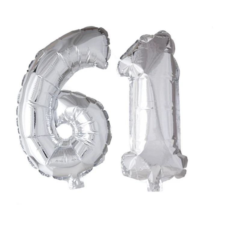 Folieballon 61 jaar zilver 41cm