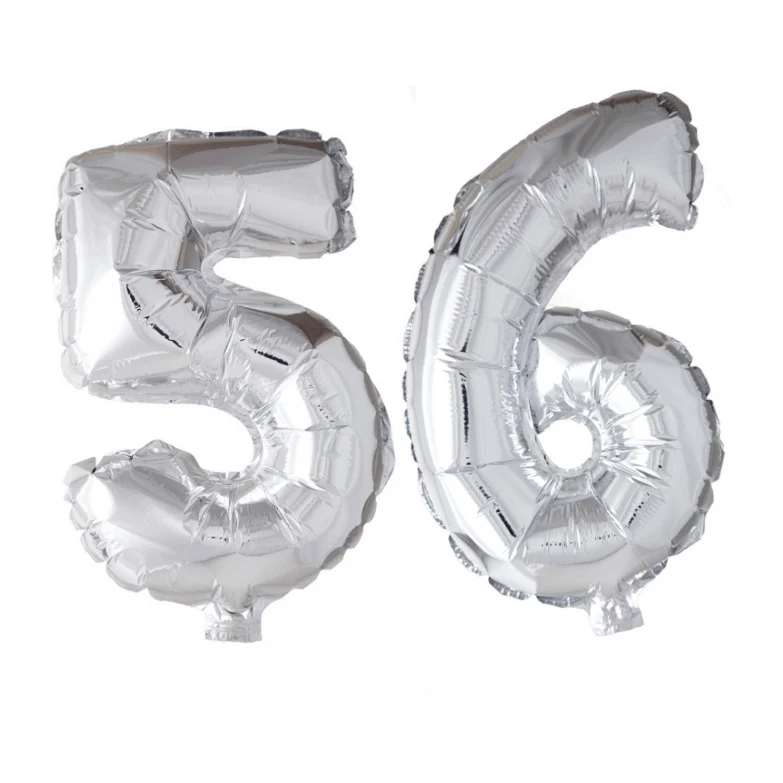 Folieballon 56 jaar zilver 41cm