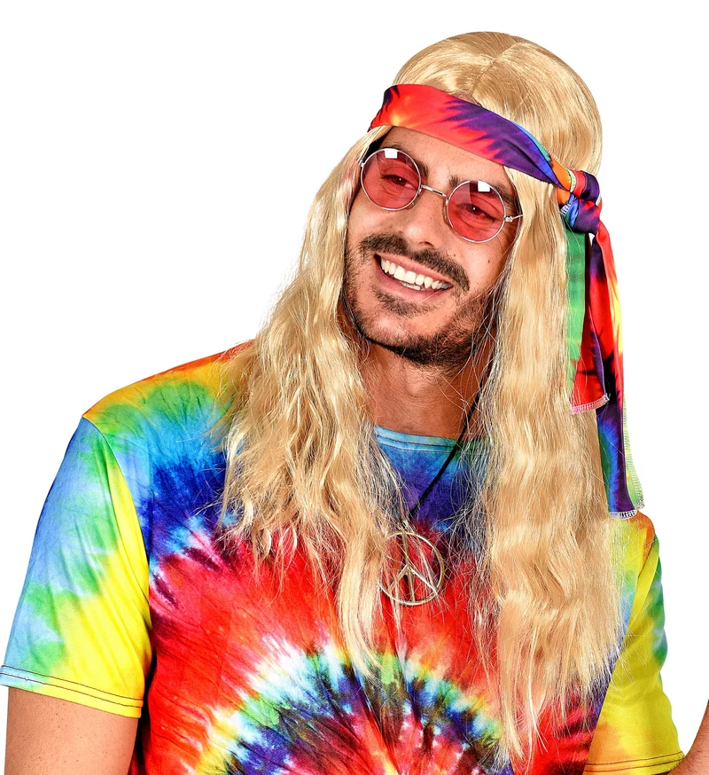 Hippie pruik blonde haren met hoofdband
