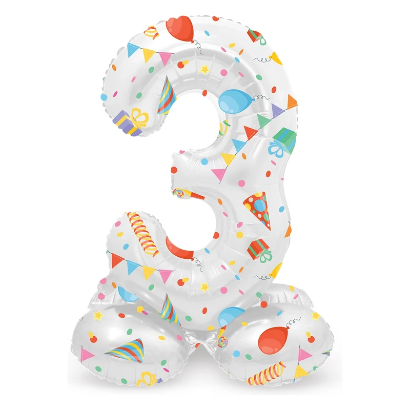 Staande Folieballon Cijfer 3 Joyful Party - 72 cm