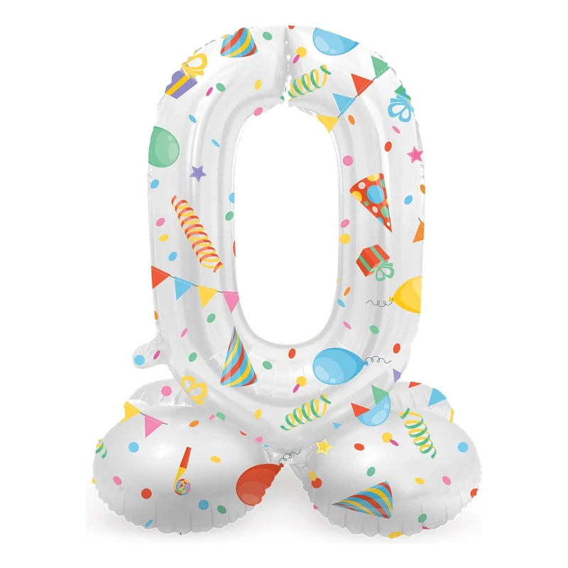 Staande Folieballon Cijfer 0 Joyful Party - 72 cm