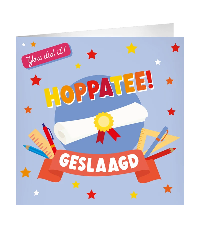 XL Wenskaart Hoppatee Geslaagd Lila