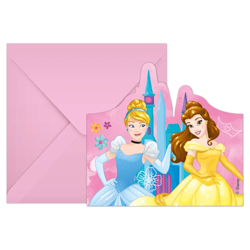 Disney Prinsessen papieren uitnodigingen met envelop, 6 stuks