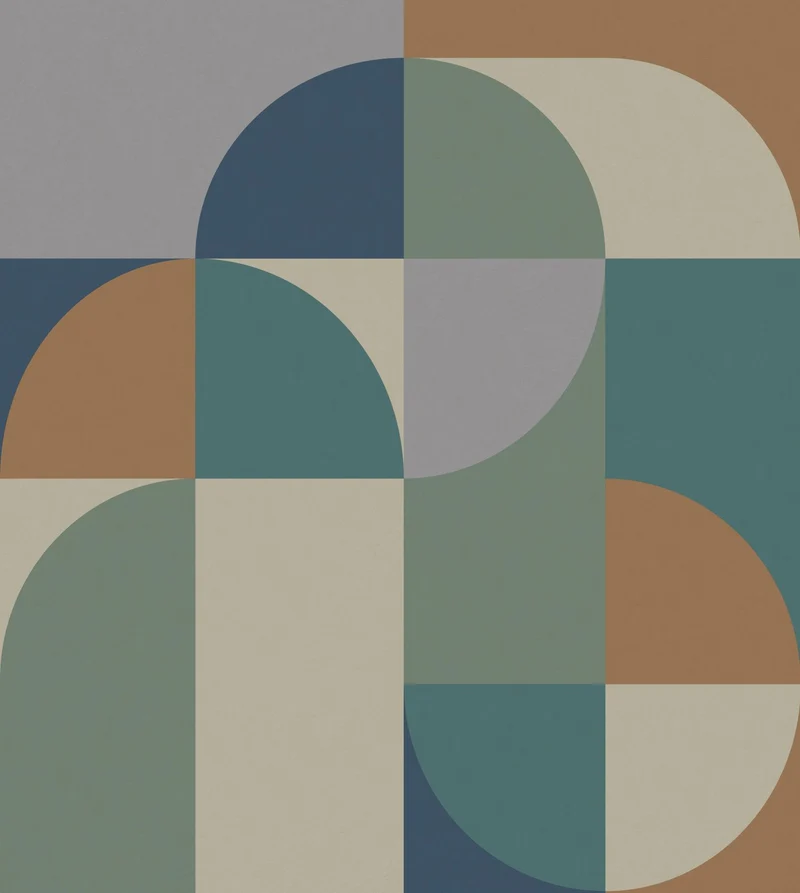 ESTAhome fotobehang cirkels in Bauhaus stijl bruin, groen en blauw - 2.5 x 2.79 m - 159640