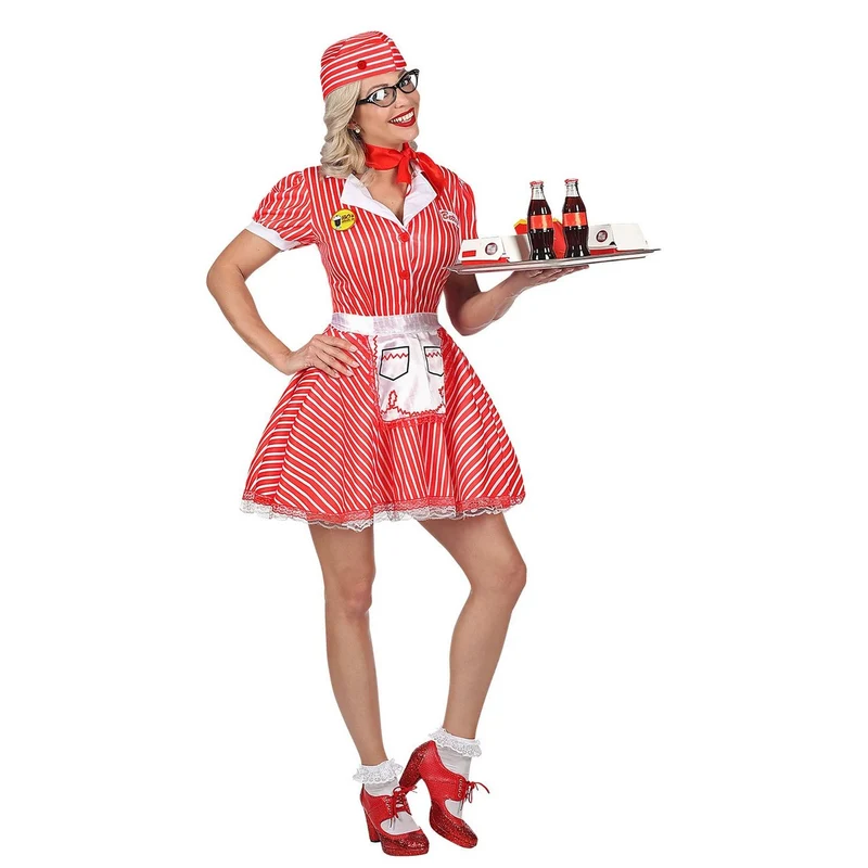 Sexy Serveerster kostuum American Rood/Wit