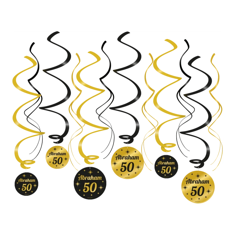 Swirl draaislinger Abraham 50 jaar goud zwart 12 stuks