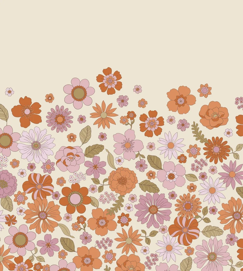 ESTAhome fotobehang retro bloemen paars en oranje - 2.5 x 2.79 m - 159592