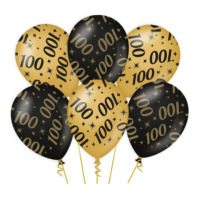 Ballonnen 100 jaar Goud Zwart 6 stuks 30cm