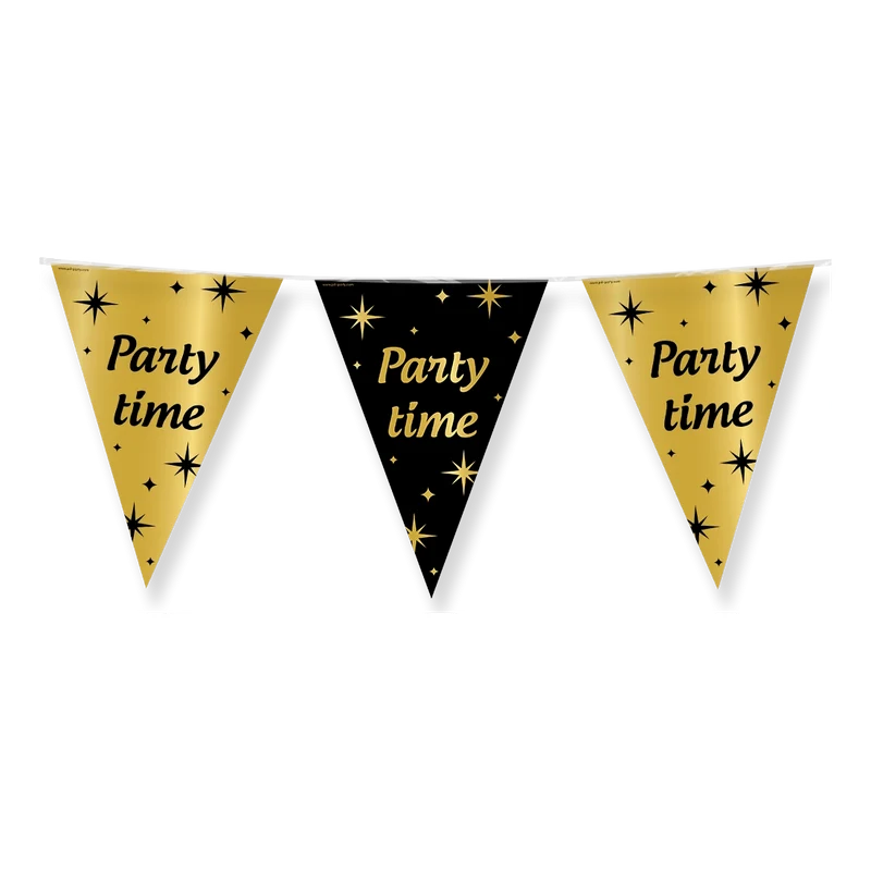 Party vlaggen Party Time Goud Zwart