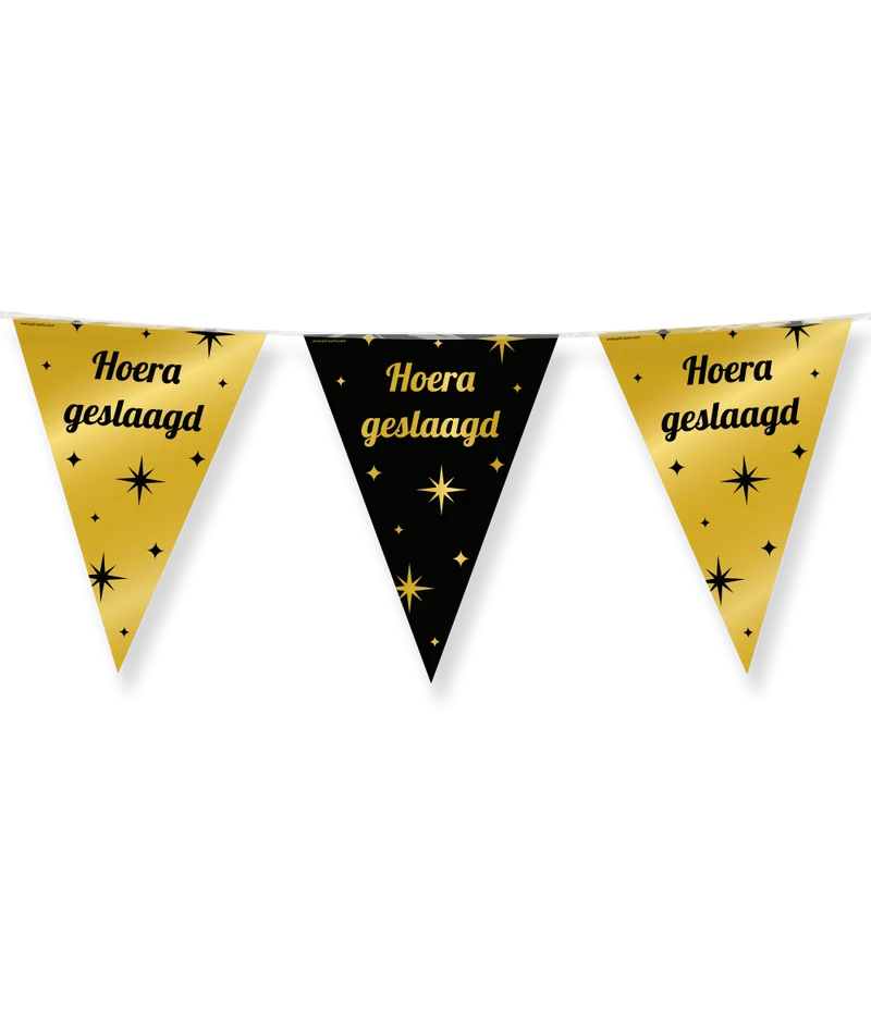 Classy Vlaggenlijn 'Hoera Geslaagd' Zwart/Goud