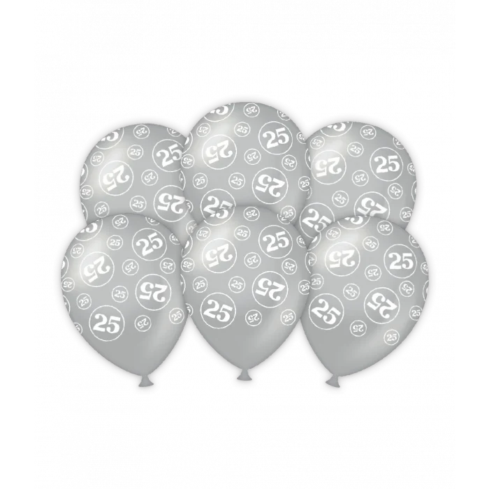 Latexballonnen zilver 25-jarig jubileum (6st)